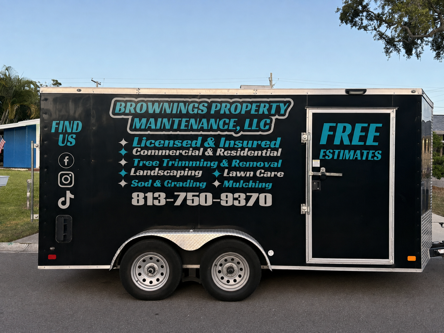 Browning's Property Maintenance, LLC commercial trailer lettering and graphics